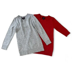 IZ Girls Sweater Dresses Red Gray Long Sleeve Knit Size Large 14